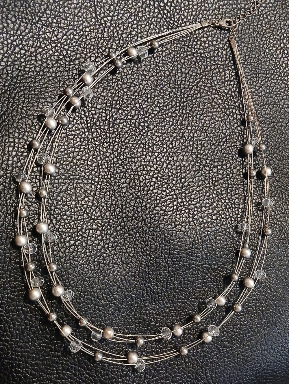 Multi-Strand Silver Bead and Crystal Necklace - Elegant Women's Jewelry